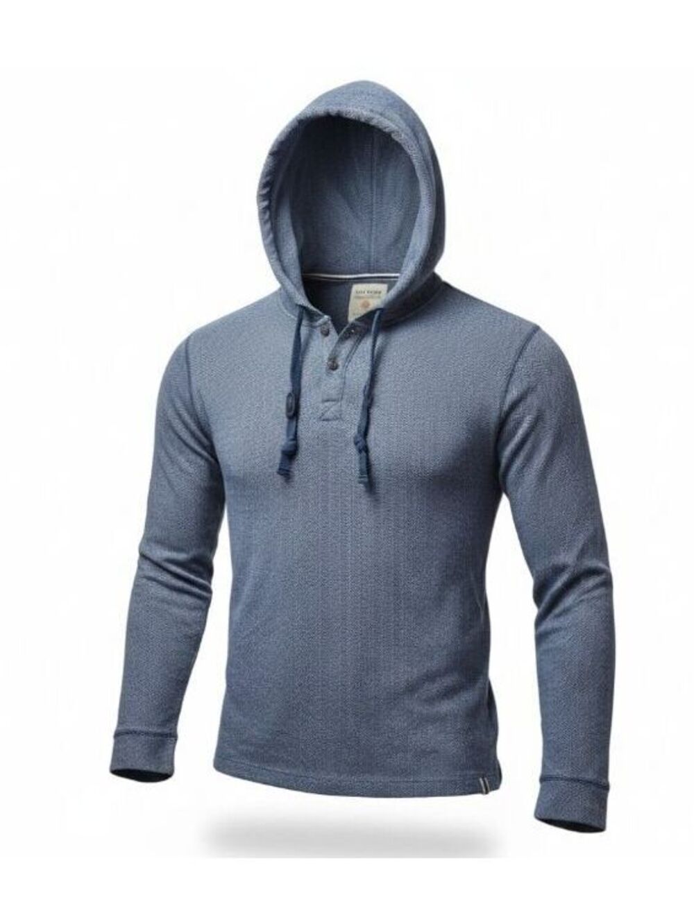 Ruff Hewn Men's Hooded Pullover Sweatshirt Size L Blue Herringbone